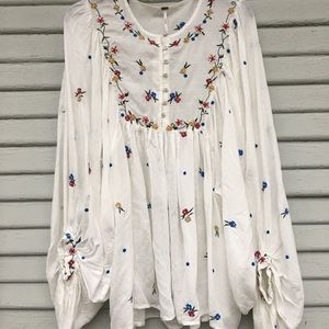 Free People embroidered free flowing white blouse